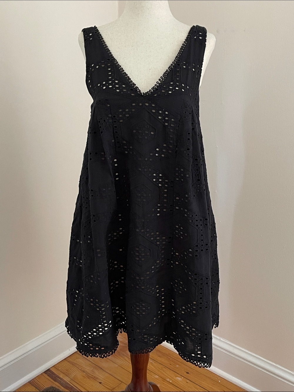Maeve Anthropologie Black Eyelet Cotton Dress XS Sleeveless Babydoll Lined